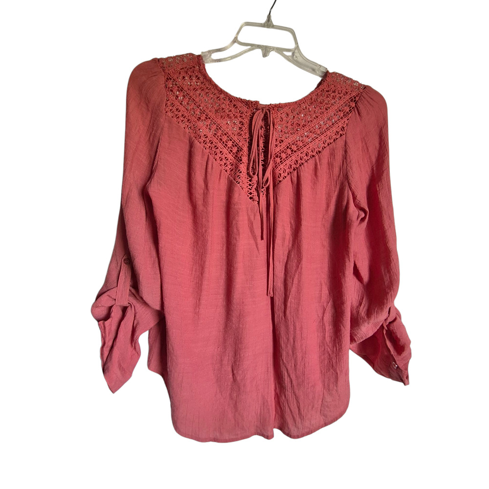 Sweet Wanderer Blouse Womens Large Dusty Rose Lace Crochet Boho Cottage,‎ Whimsy